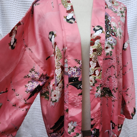 Vintage Made in Japan Bold Floral Kimono Dressing Gown Robe Coat OS Polyester - Picture 3 of 16